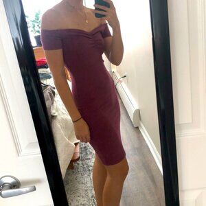 Aritzia Off-Shoulder Midi Dress in Deep Plum
